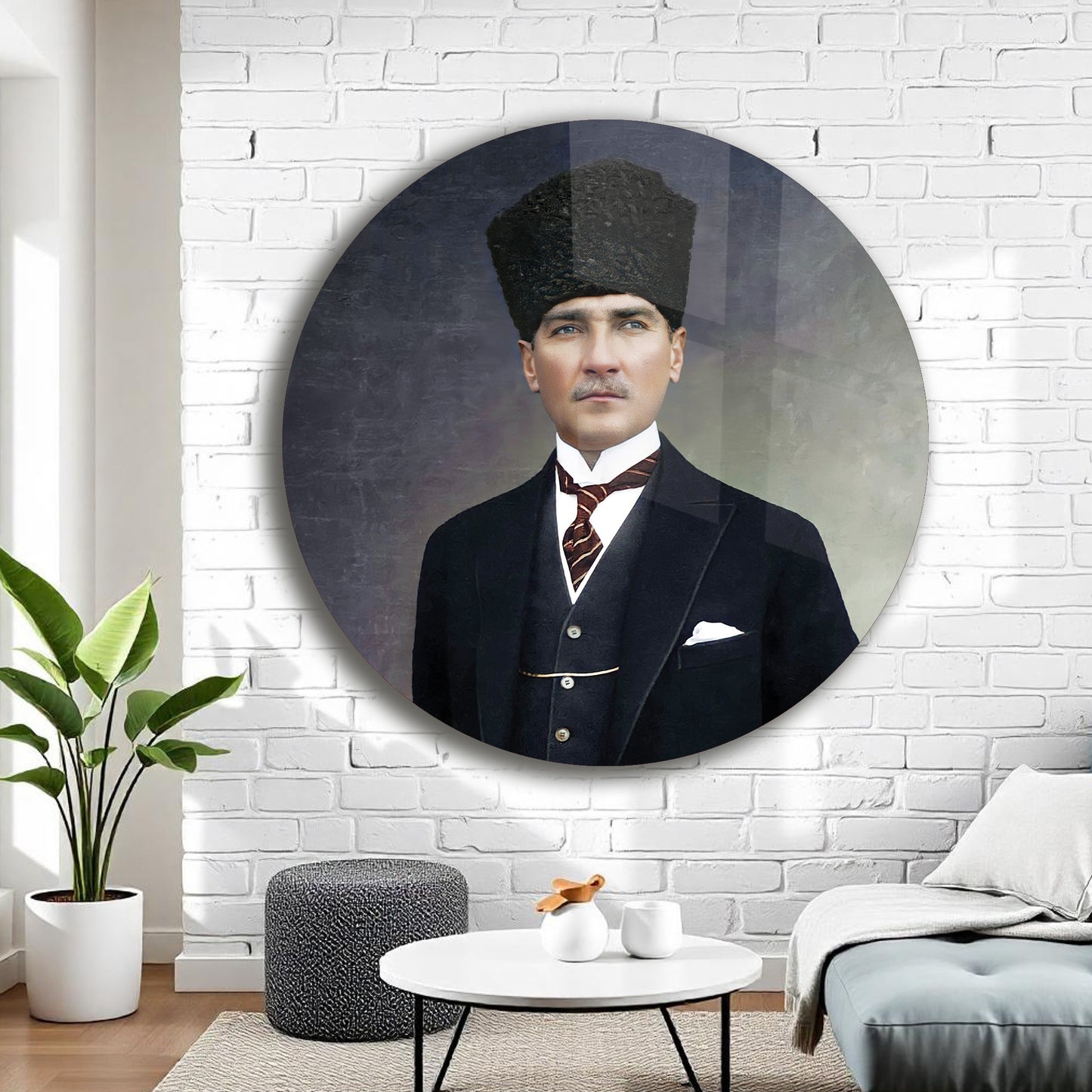 MUSTAFA KEMAL ATATÜRK TEMALI YUVARLAK CAM TABLO