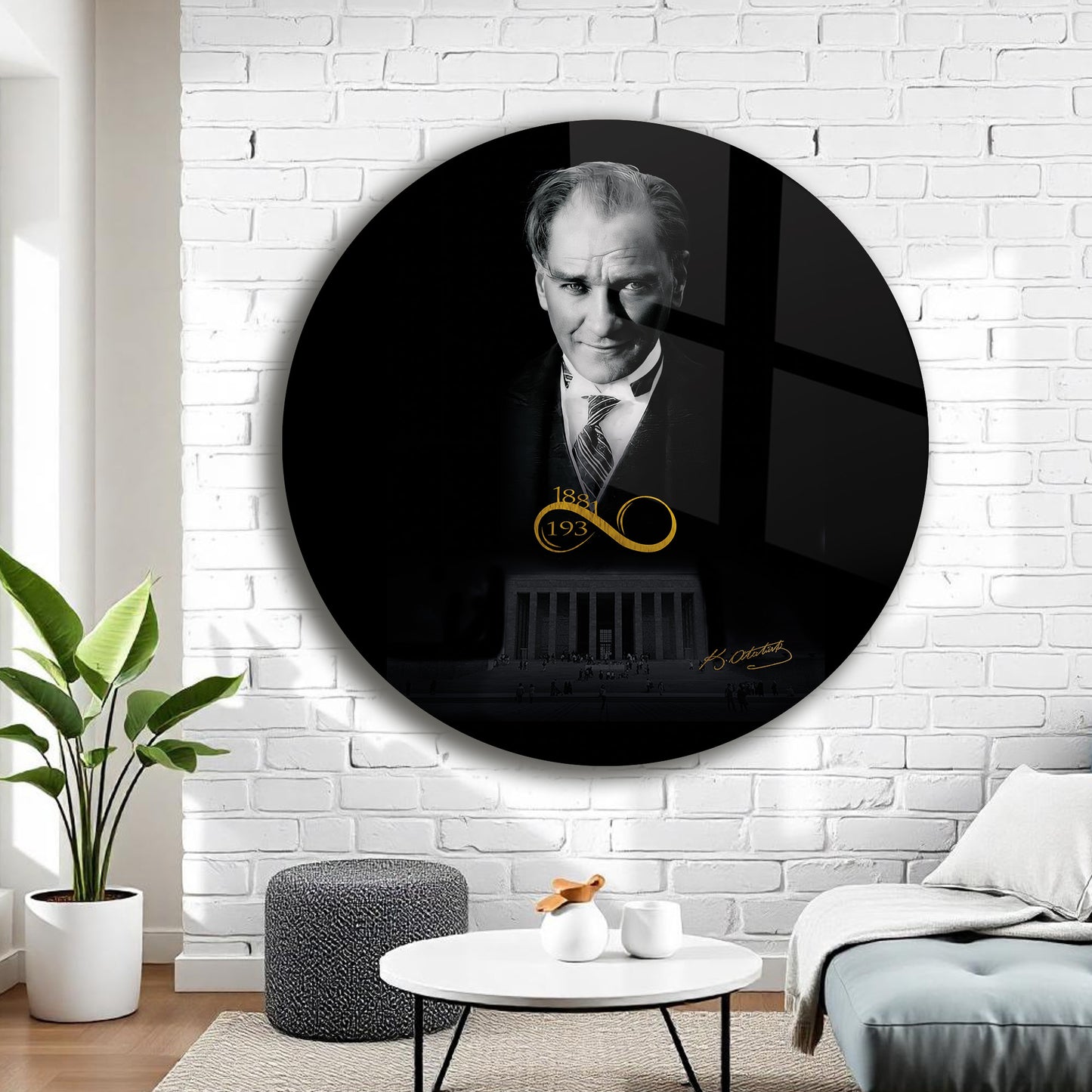MUSTAFA KEMAL ATATÜRK TEMALI YUVARLAK CAM TABLO