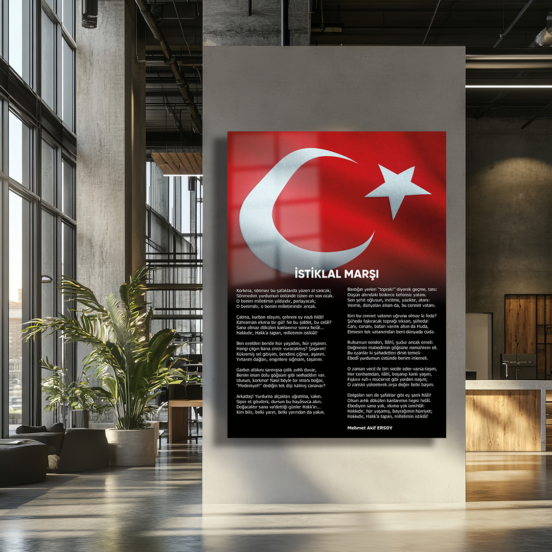 GLASS TABLE WITH TURKISH FLAG AND NATIONAL ANTHEM