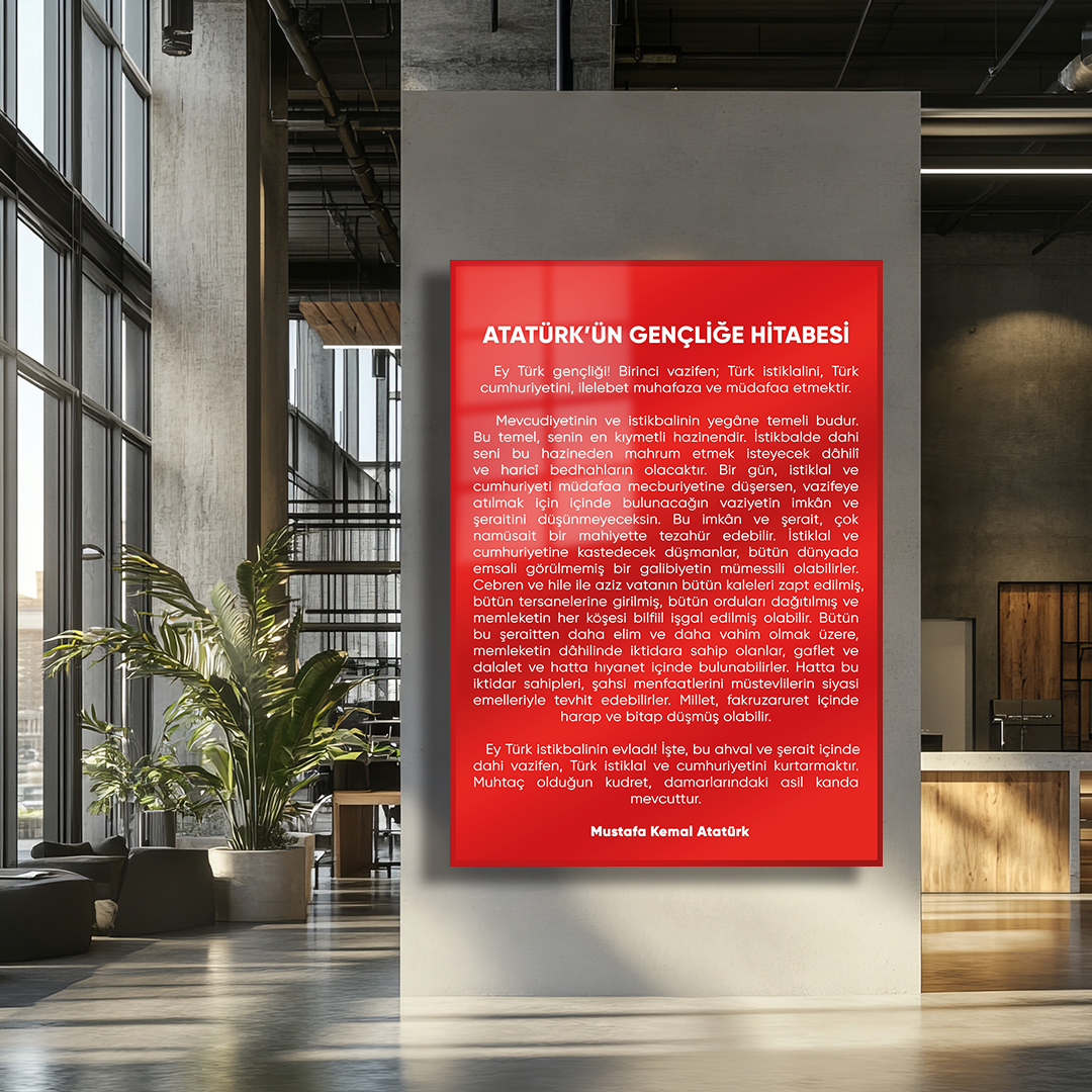 GLASS TABLE WITH ADDRESS TO YOUTH ON RED BACKGROUND