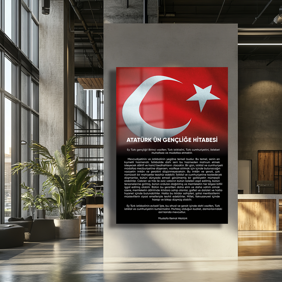 GLASS PAINTING WITH A TURKISH FLAG-THEMED ADDRESS TO YOUTH