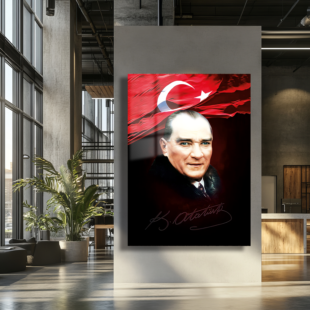 TURKISH FLAG MUSTAFA KEMAL ATATURK THEMED GLASS PAINTING