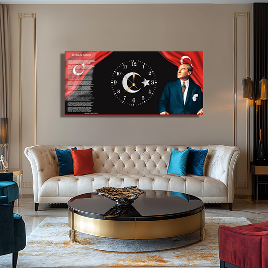 İSTİKLAL MARŞI MUSTAFA KEMAL ATATÜRK İÇERİKLİ SAATLİ CAM TABLO