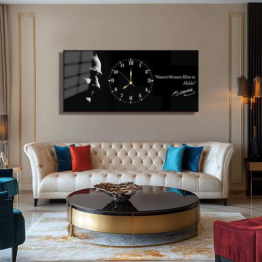 MUSATAFA KEMAL ATATÜRK İÇERİKLİ SAATLİ CAM TABLO