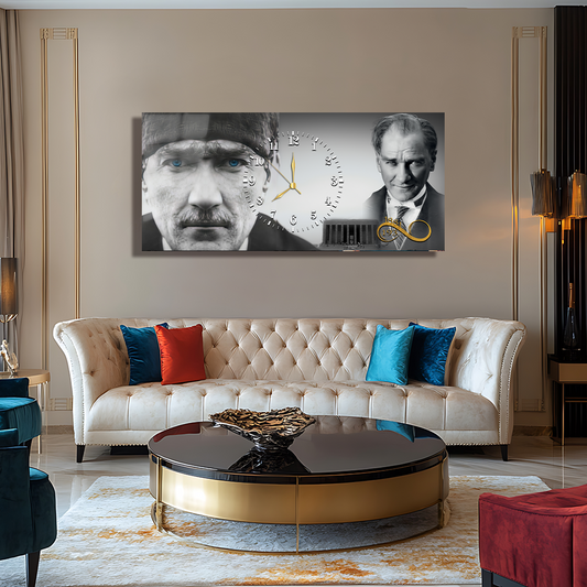 MUSATAFA KEMAL ATATÜRK İÇERİKLİ SAATLİ CAM TABLO