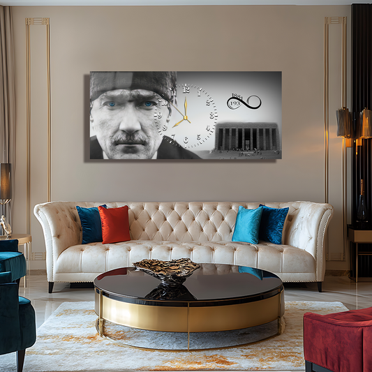 MUSATAFA KEMAL ATATÜRK İÇERİKLİ SAATLİ CAM TABLO (Kopya)