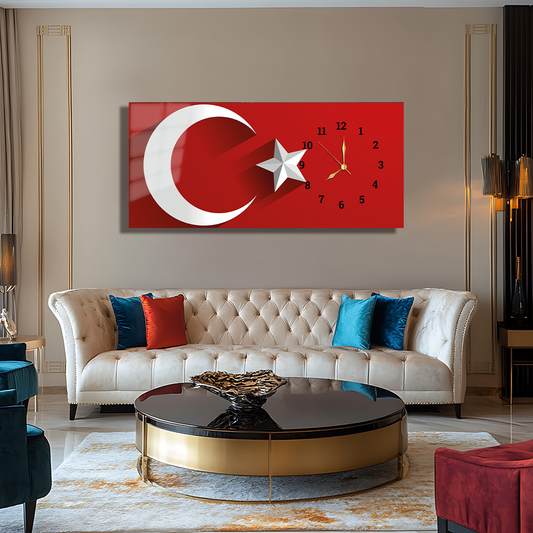 TÜRK BAYRAĞI İÇERİKLİ SAATLİ CAM TABLO