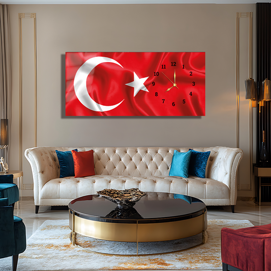 TÜRK BAYRAĞI İÇERİKLİ SAATLİ CAM TABLO (Kopya)
