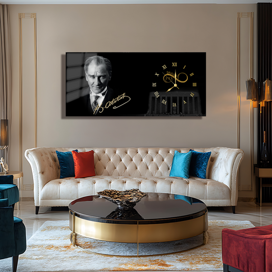 MUSATAFA KEMAL ATATÜRK İÇERİKLİ SAATLİ CAM TABLO (Kopya)