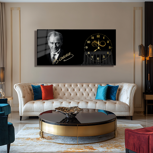MUSATAFA KEMAL ATATÜRK İÇERİKLİ SAATLİ CAM TABLO