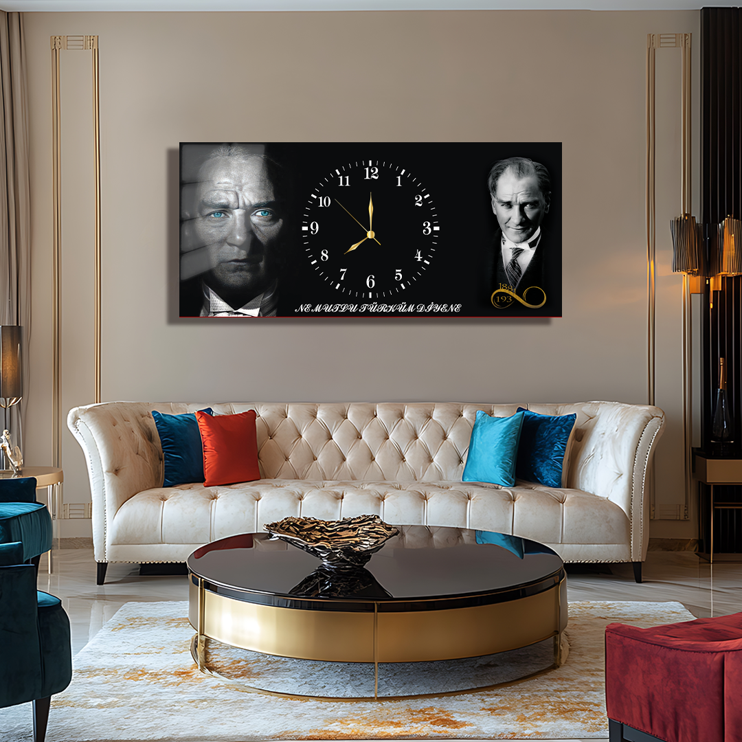 GLASS TABLE WITH CLOCK AND MUSATAFA KEMAL ATATÜRK CONTENT