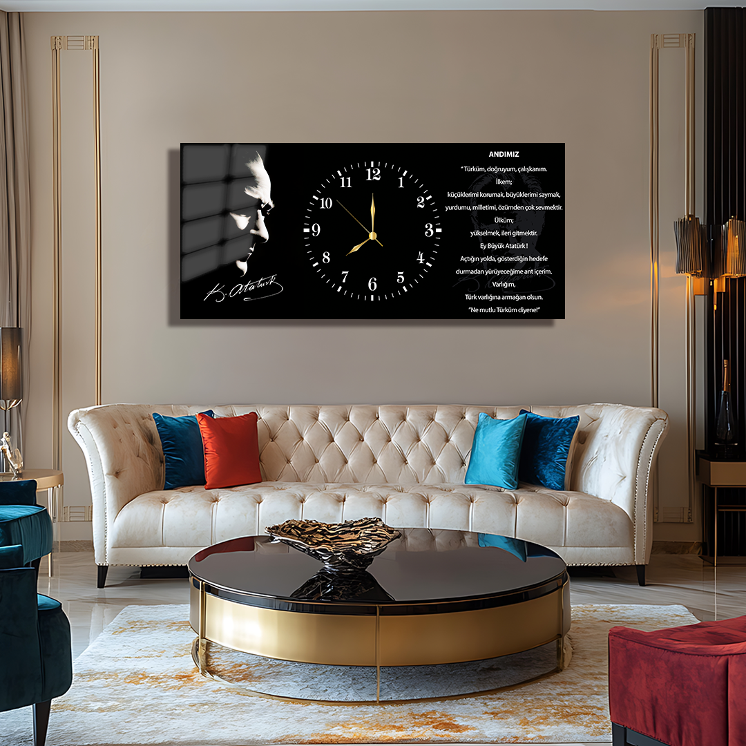 GLASS TABLE WITH CLOCK AND MUSATAFA KEMAL ATATÜRK CONTENT