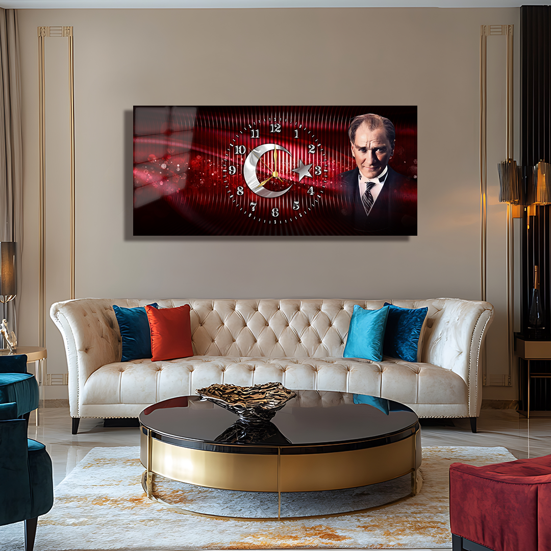 GLASS TABLE WITH CLOCK AND MUSATAFA KEMAL ATATÜRK CONTENT