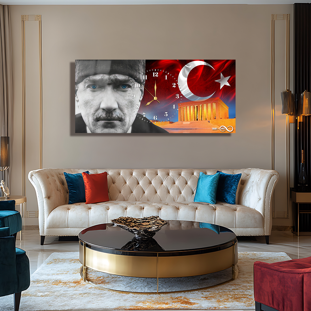 GLASS TABLE WITH CLOCK AND MUSATAFA KEMAL ATATÜRK CONTENT