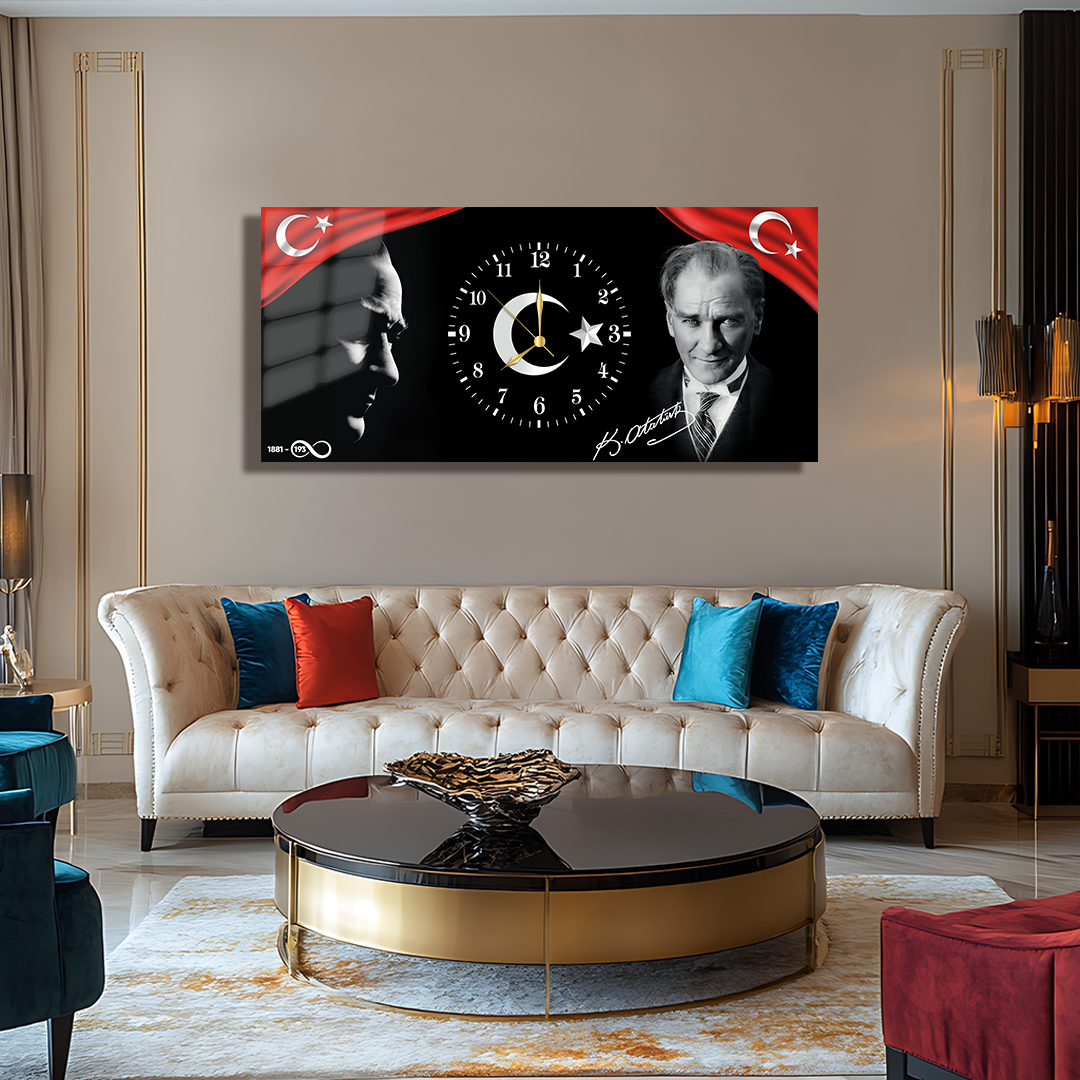 GLASS TABLE WITH CLOCK AND MUSATAFA KEMAL ATATÜRK CONTENT