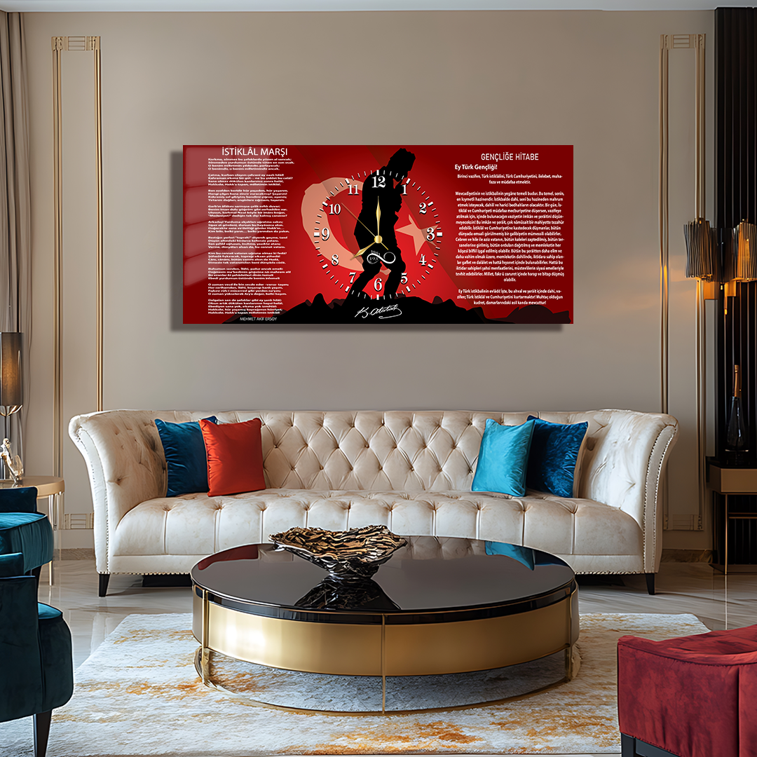 GLASS TABLE WITH CLOCK AND MUSATAFA KEMAL ATATÜRK CONTENT
