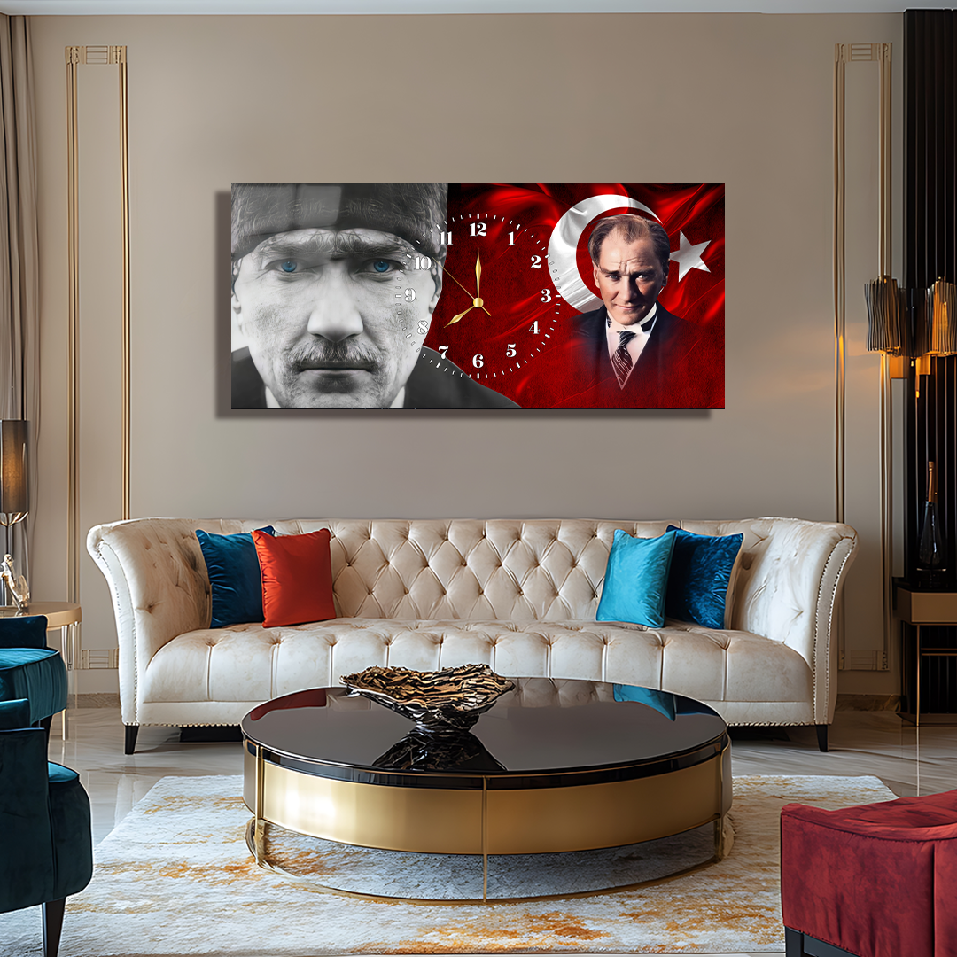 GLASS TABLE WITH CLOCK AND MUSATAFA KEMAL ATATÜRK CONTENT
