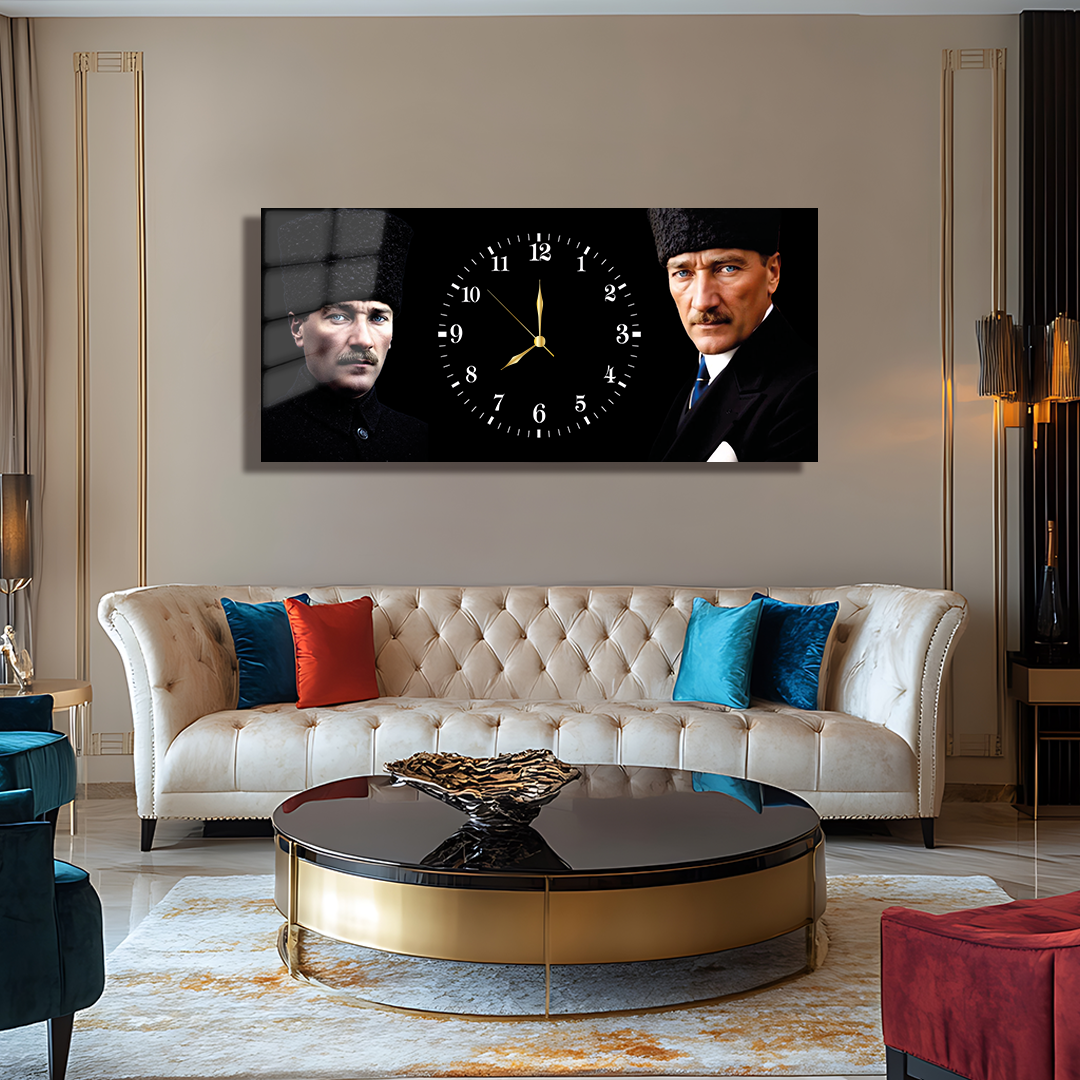 GLASS TABLE WITH CLOCK AND MUSATAFA KEMAL ATATÜRK CONTENT
