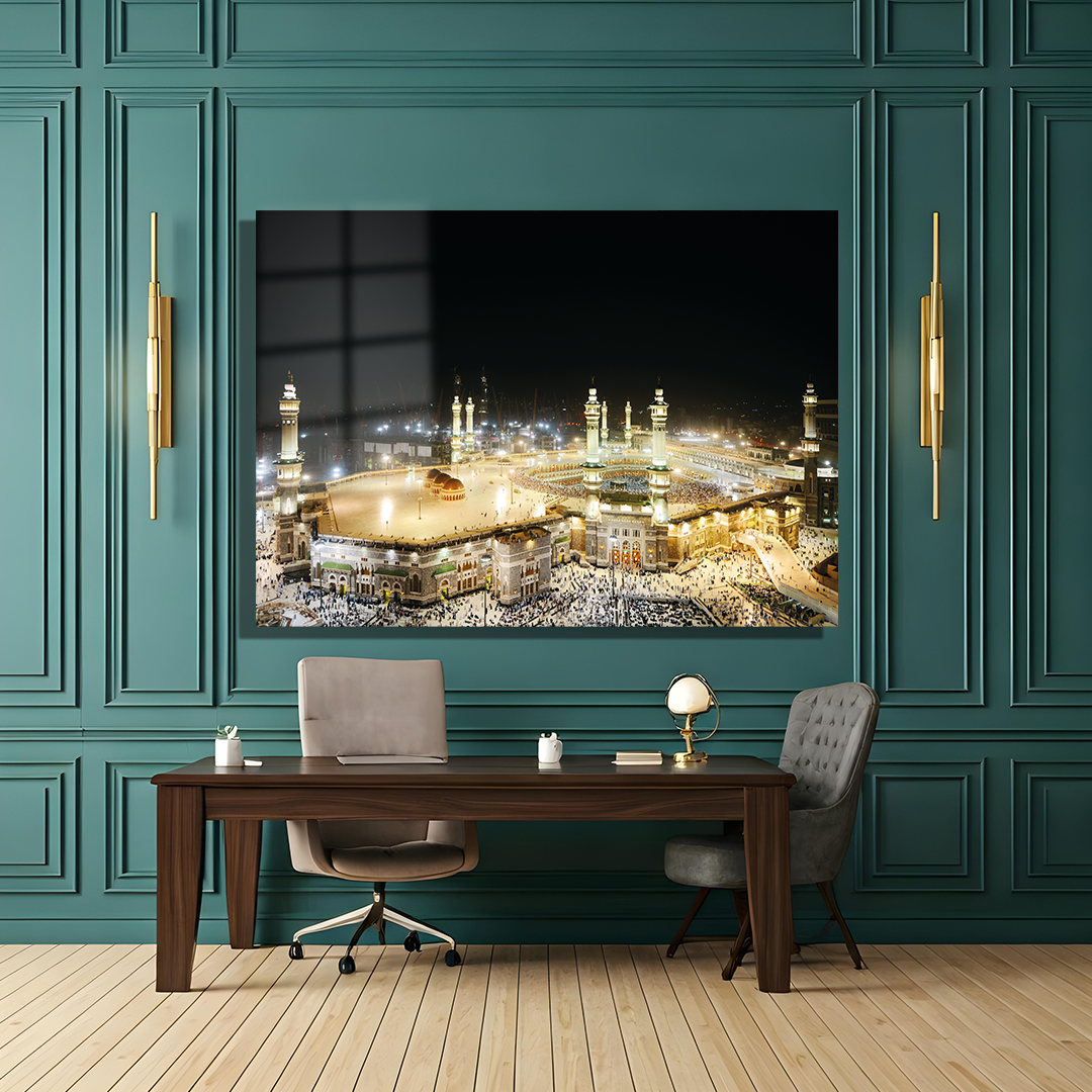 GLASS PAINTING WITH NIGHT KAABA IMAGE