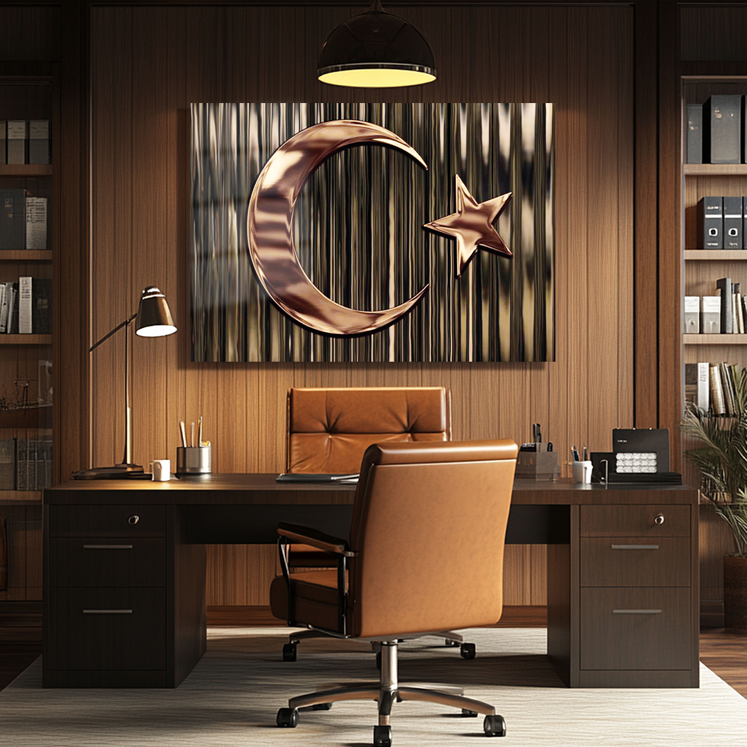 COPPER COLORED GLASS TABLE WITH TURKISH FLAG CONTENT