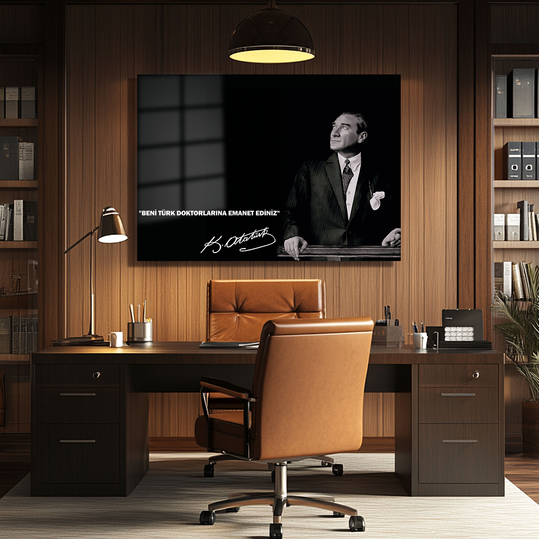 GLASS TABLE WITH MUSTAFA KEMAL ATATÜRK'S QUOTE FOR DOCTORS