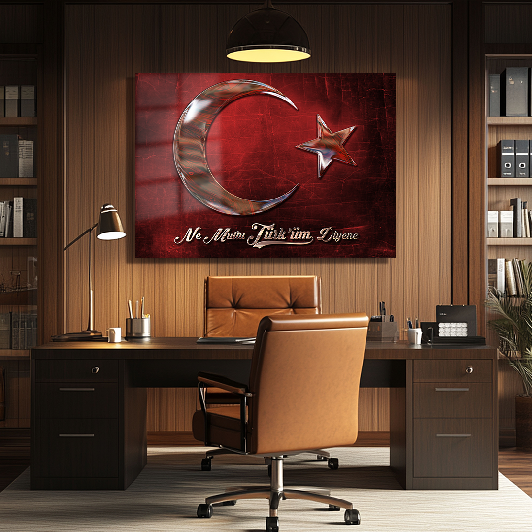 GLASS TABLE WITH TURKISH FLAG AND "HOW HAPPY I AM A TURK" INSCRIPTION