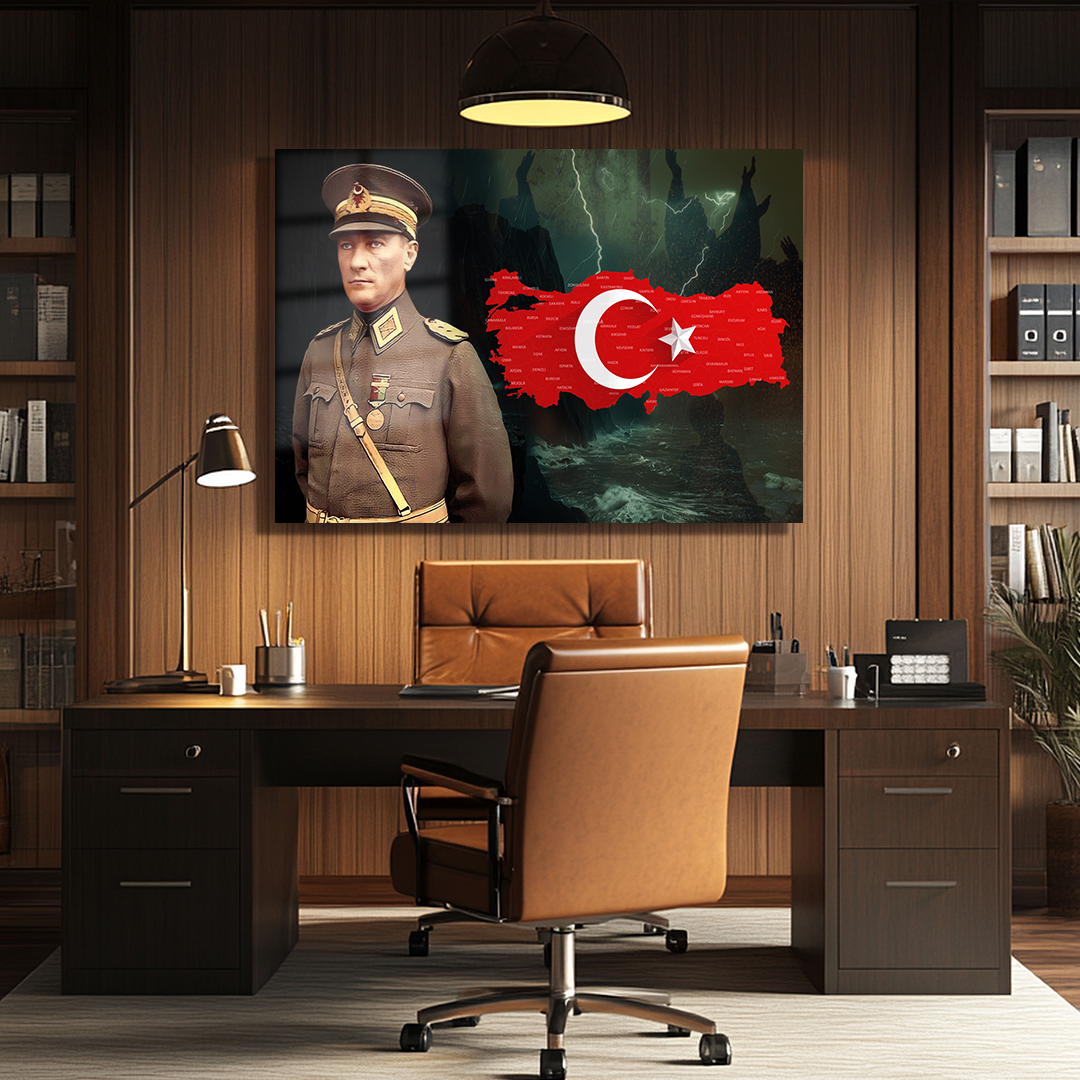 MUSTAFA KEMAL ATATÜRK MILITARY UNIFORM IMAGE GLASS PAINTING