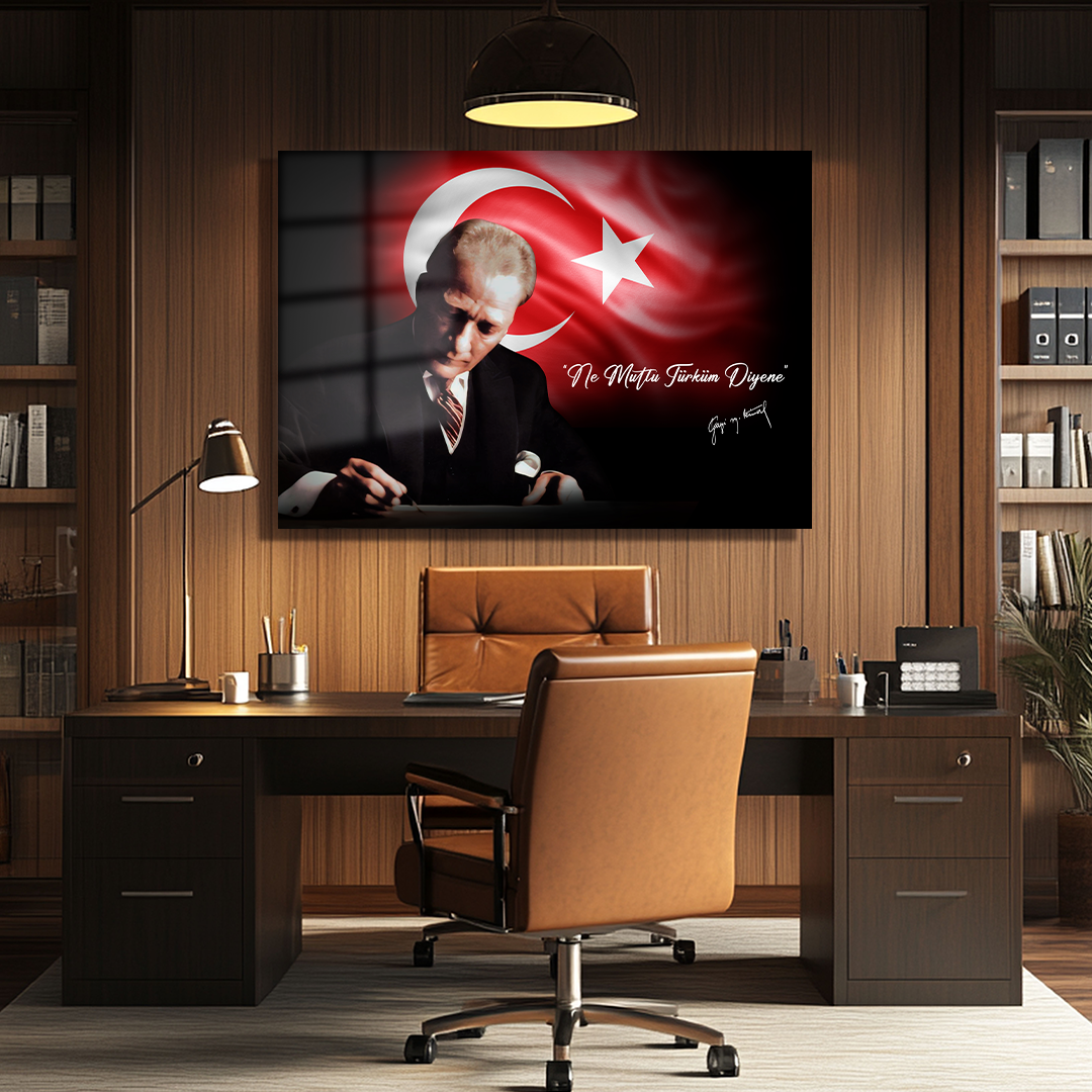 TURKISH FLAG GLASS TABLE WITH MUSTAFA KEMAL ATATÜRK'S QUOTES