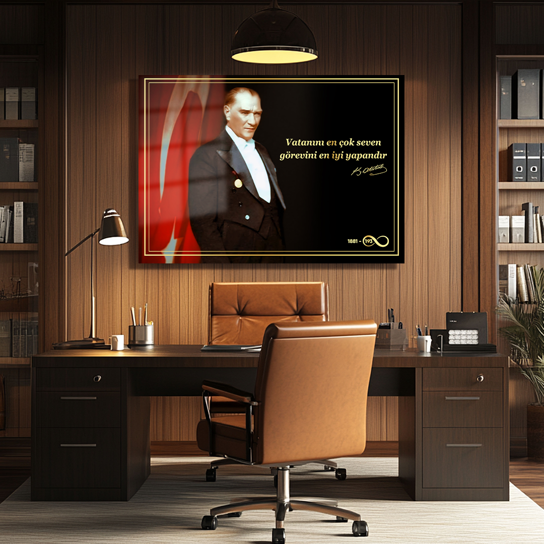 TURKISH FLAG GLASS TABLE WITH MUSTAFA KEMAL ATATÜRK'S QUOTES