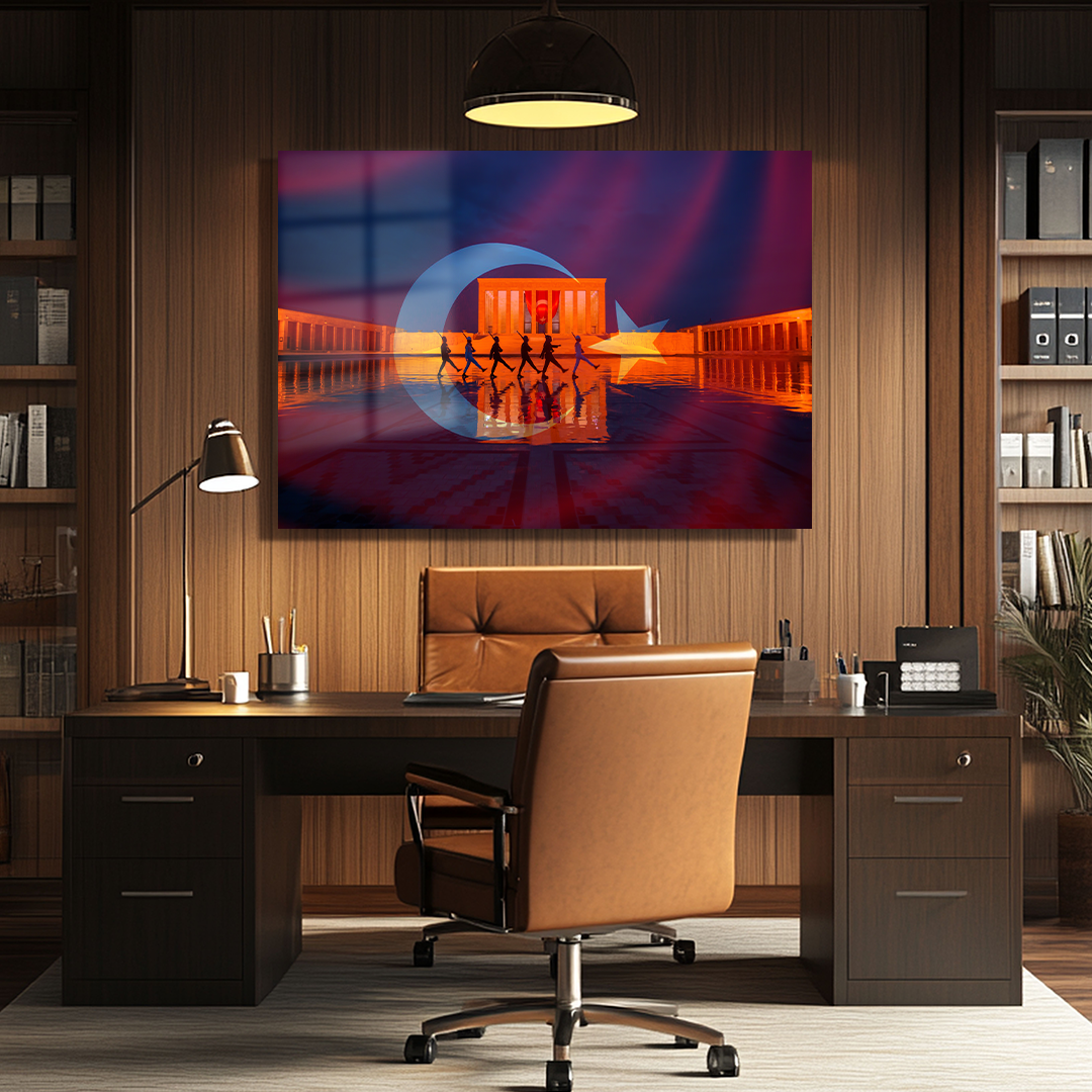 GLASS PAINTING WITH ANITKABIR TURKISH FLAG IMAGE