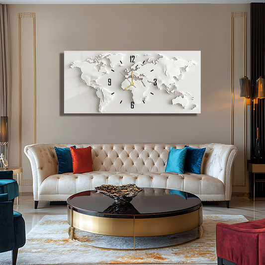 110X50 CM GÖRSEL AMAÇLI HARİTA TEMALI SAATLİ CAM TABLOLAR