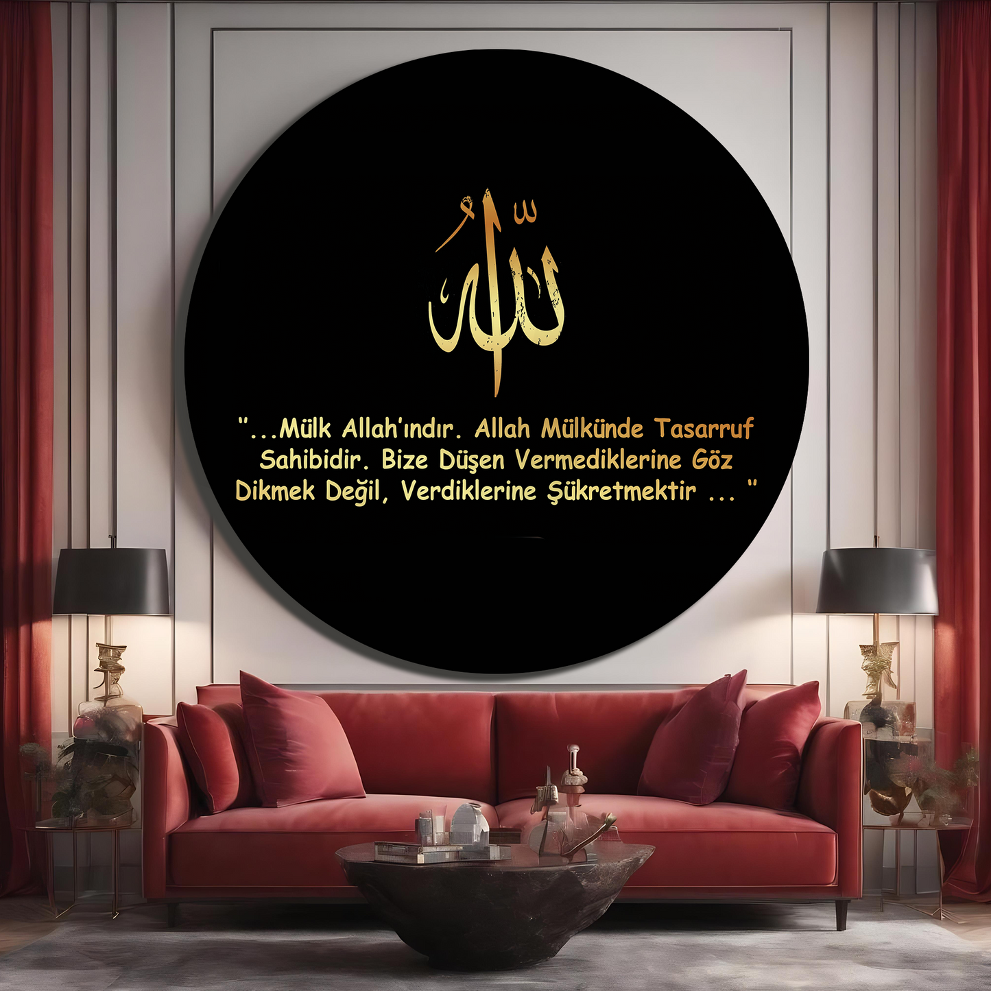 ALLAH (c.c) YAZILI YUVARLAK CAM TABLO