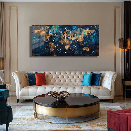 110X50 CM GÖRSEL AMAÇLI HARİTA TEMALI SAATLİ CAM TABLOLAR