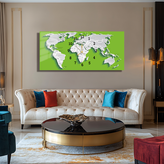 110X50 CM GÖRSEL AMAÇLI HARİTA TEMALI SAATLİ CAM TABLOLAR