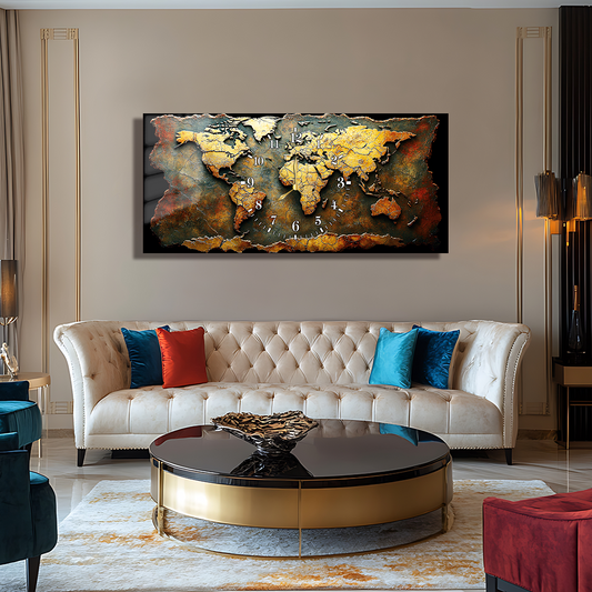 110X50 CM GÖRSEL AMAÇLI HARİTA TEMALI SAATLİ CAM TABLOLAR