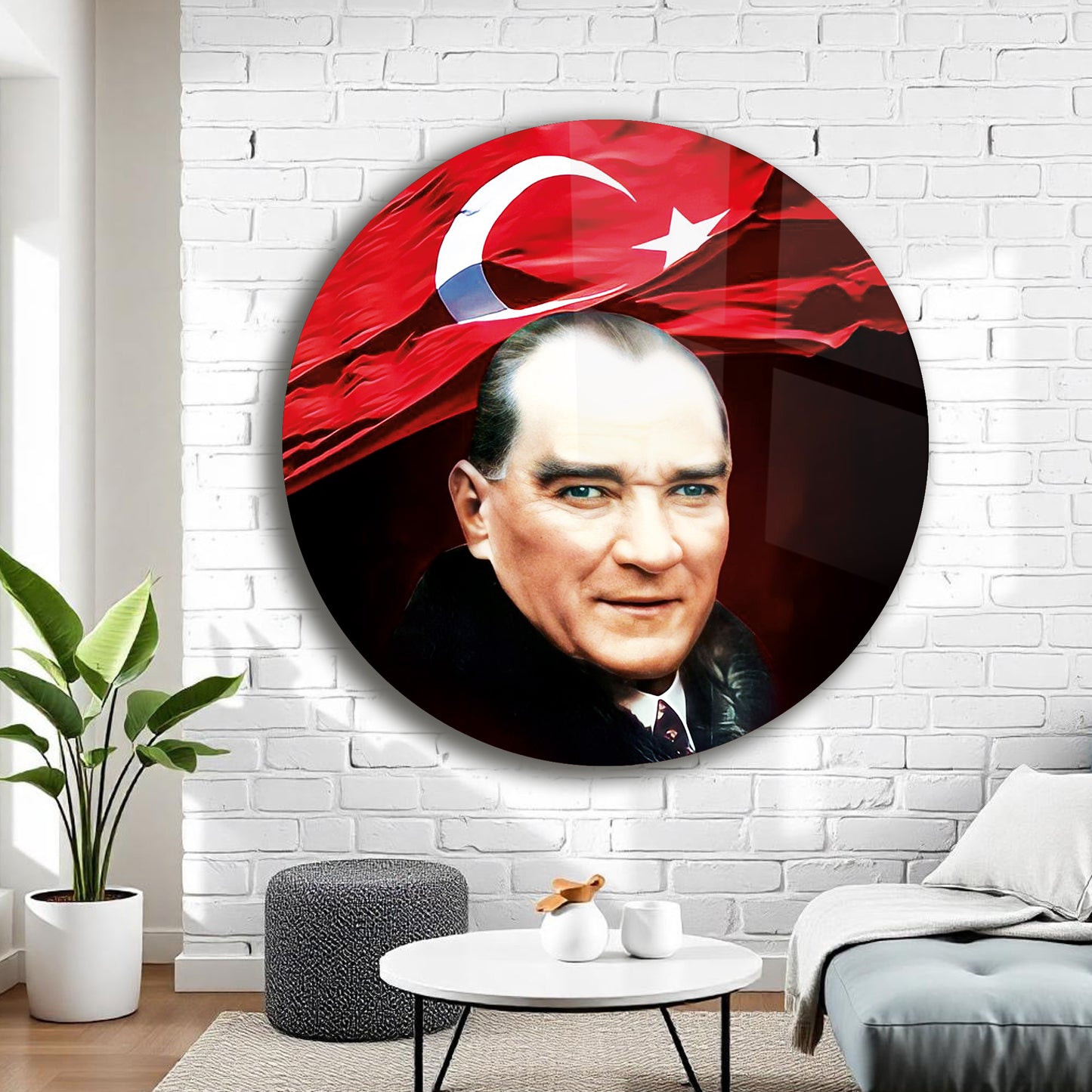 MUSTAFA KEMAL ATATÜRK TEMALI YUVARLAK CAM TABLO