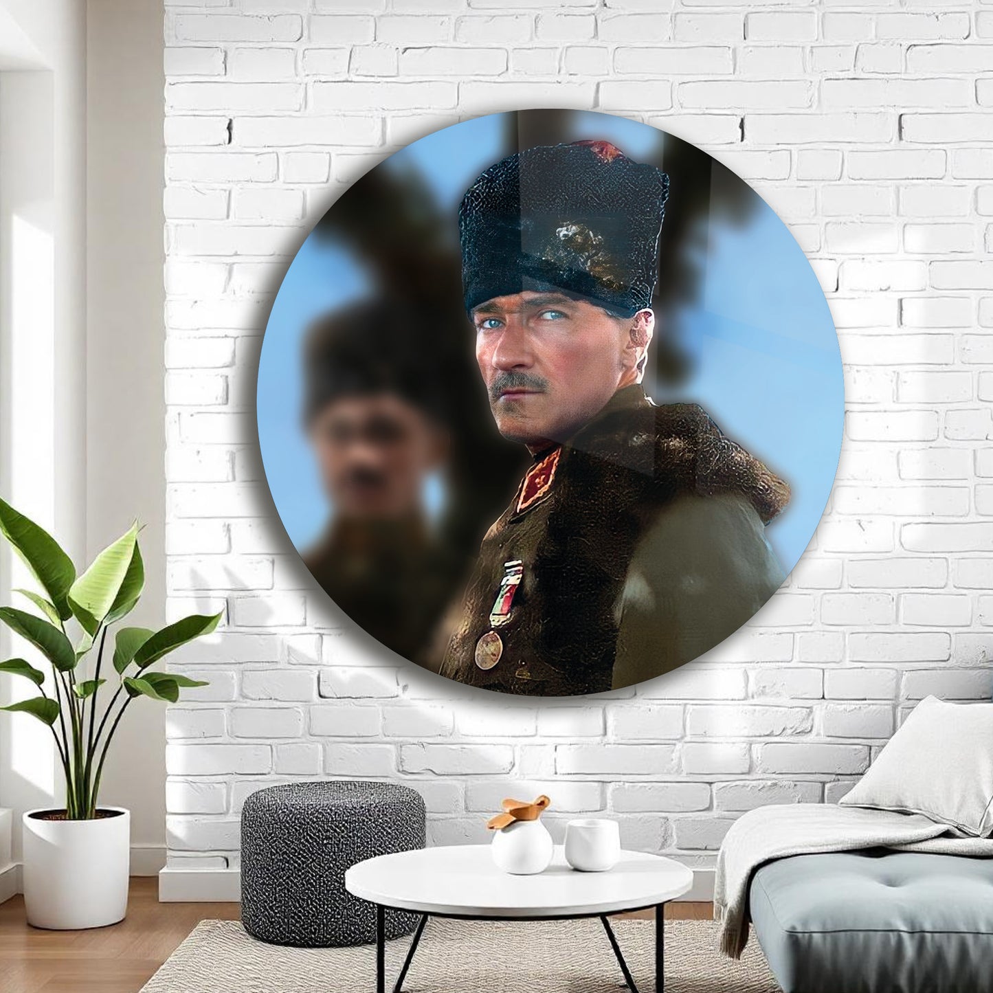 MUSTAFA KEMAL ATATÜRK TEMALI YUVARLAK CAM TABLO