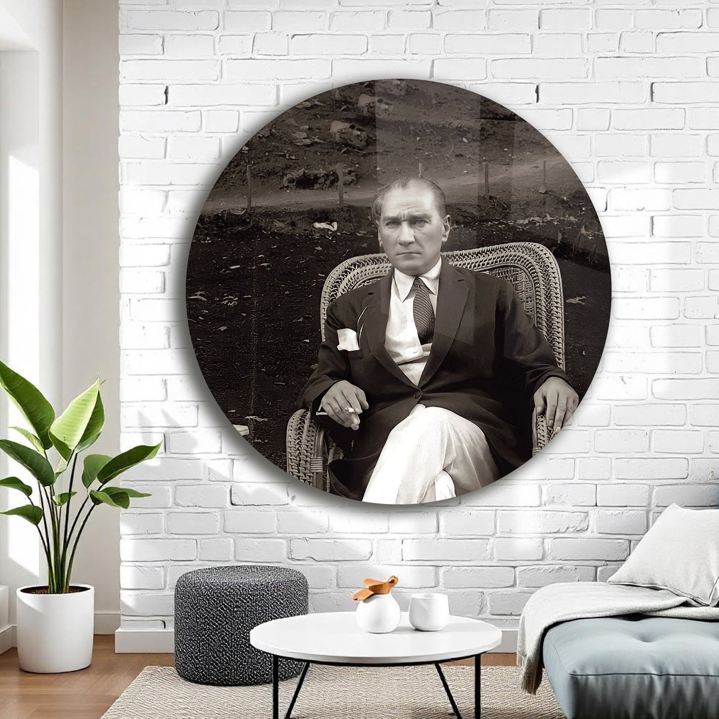 MUSTAFA KEMAL ATATÜRK TEMALI YUVARLAK CAM TABLO