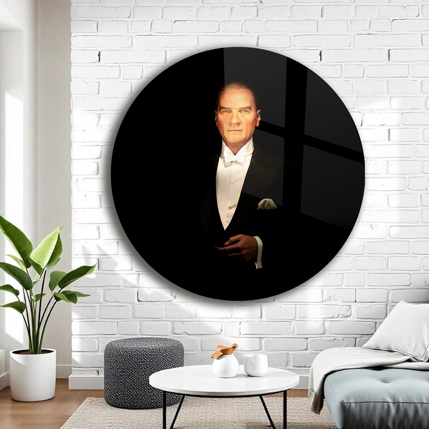 MUSTAFA KEMAL ATATÜRK TEMALI YUVARLAK CAM TABLO
