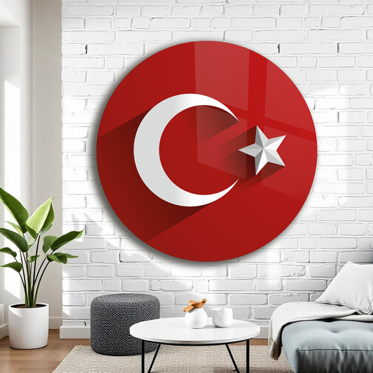 TÜRK BAYRAĞI TEMALI YUVARLAK CAM TABLO