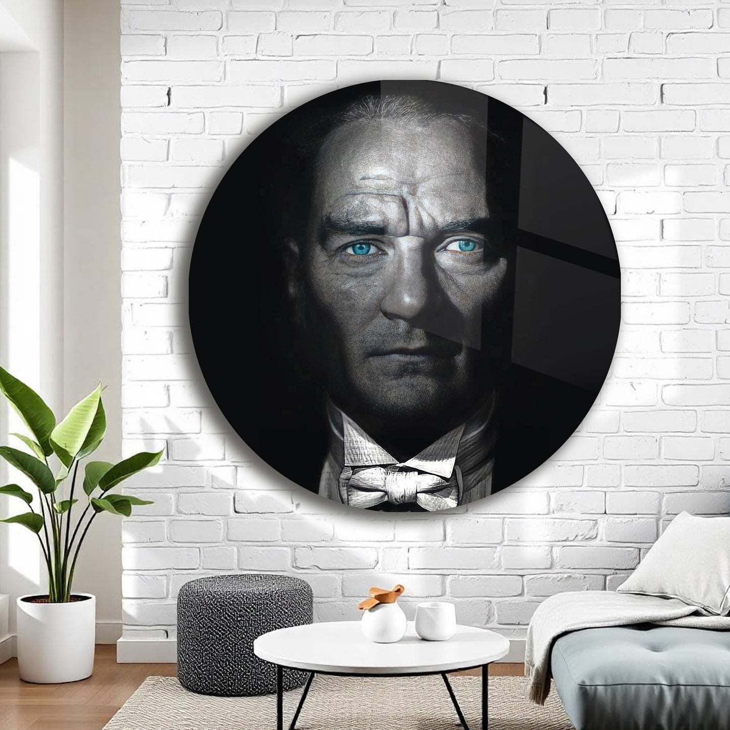 MUSTAFA KEMAL ATATÜRK TEMALI YUVARLAK CAM TABLO