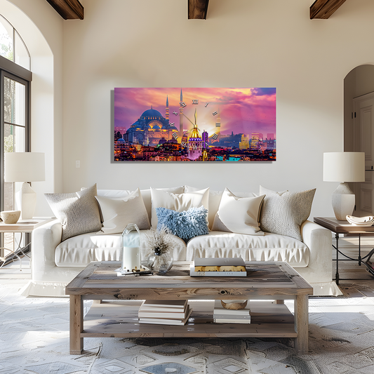 SANAT TEMALI SAATLİ CAM TABLO