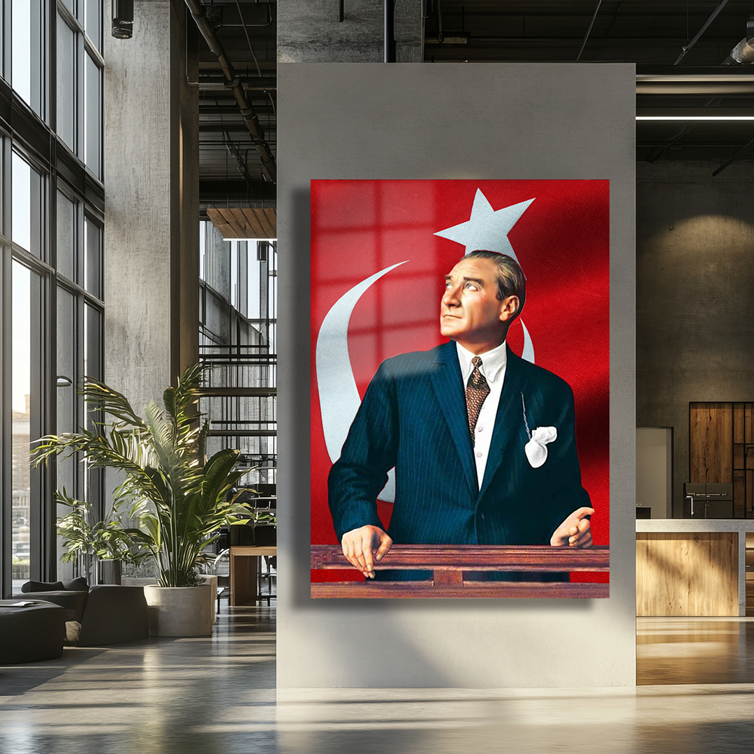 TURKISH FLAG GLASS PAINTING WITH MUSTAFA KEMAL ATATÜRK IMAGE