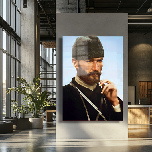 GLASS PAINTING WITH THE PICTURE OF MUSTAFA KEMAL ATATÜRK, TRIPOLI