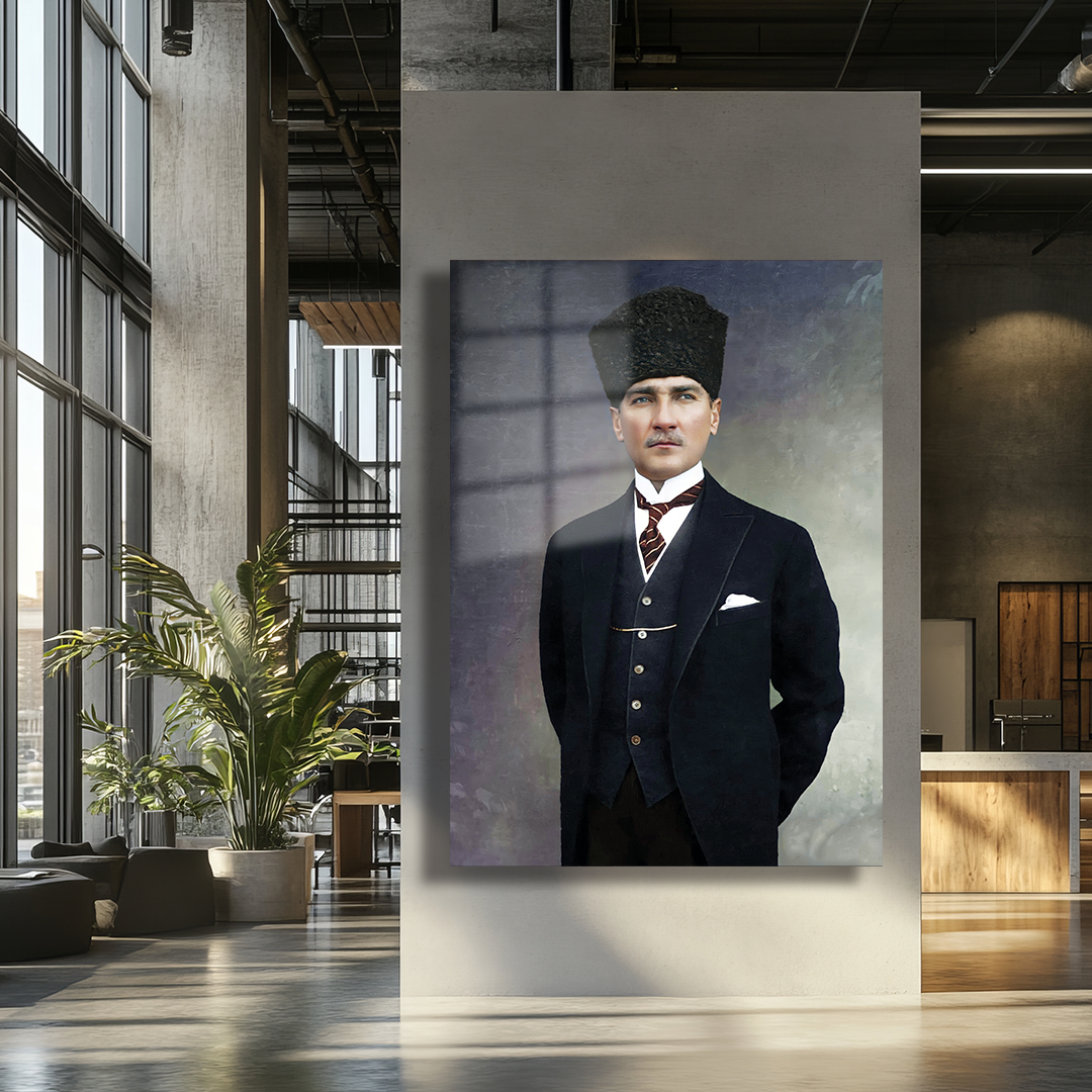 GLASS PAINTING WITH MUSTAFA KEMAL ATATÜRK PICTURE