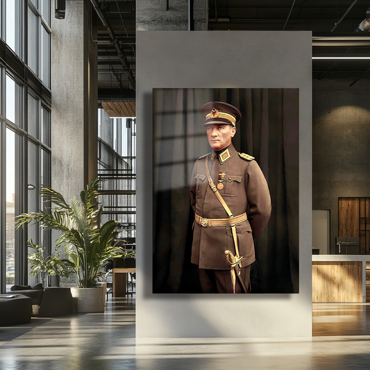 GLASS PAINTING WITH MUSTAFA KEMAL ATATÜRK IN MILITARY UNIFORM