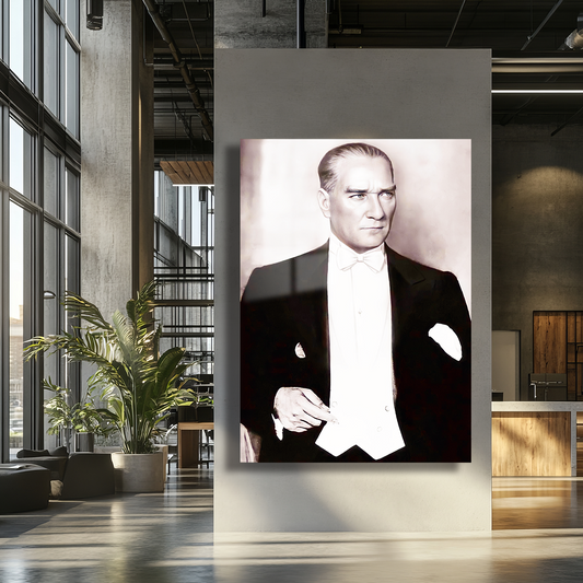 GLASS PAINTING WITH MUSTAFA KEMAL ATATÜRK PICTURE