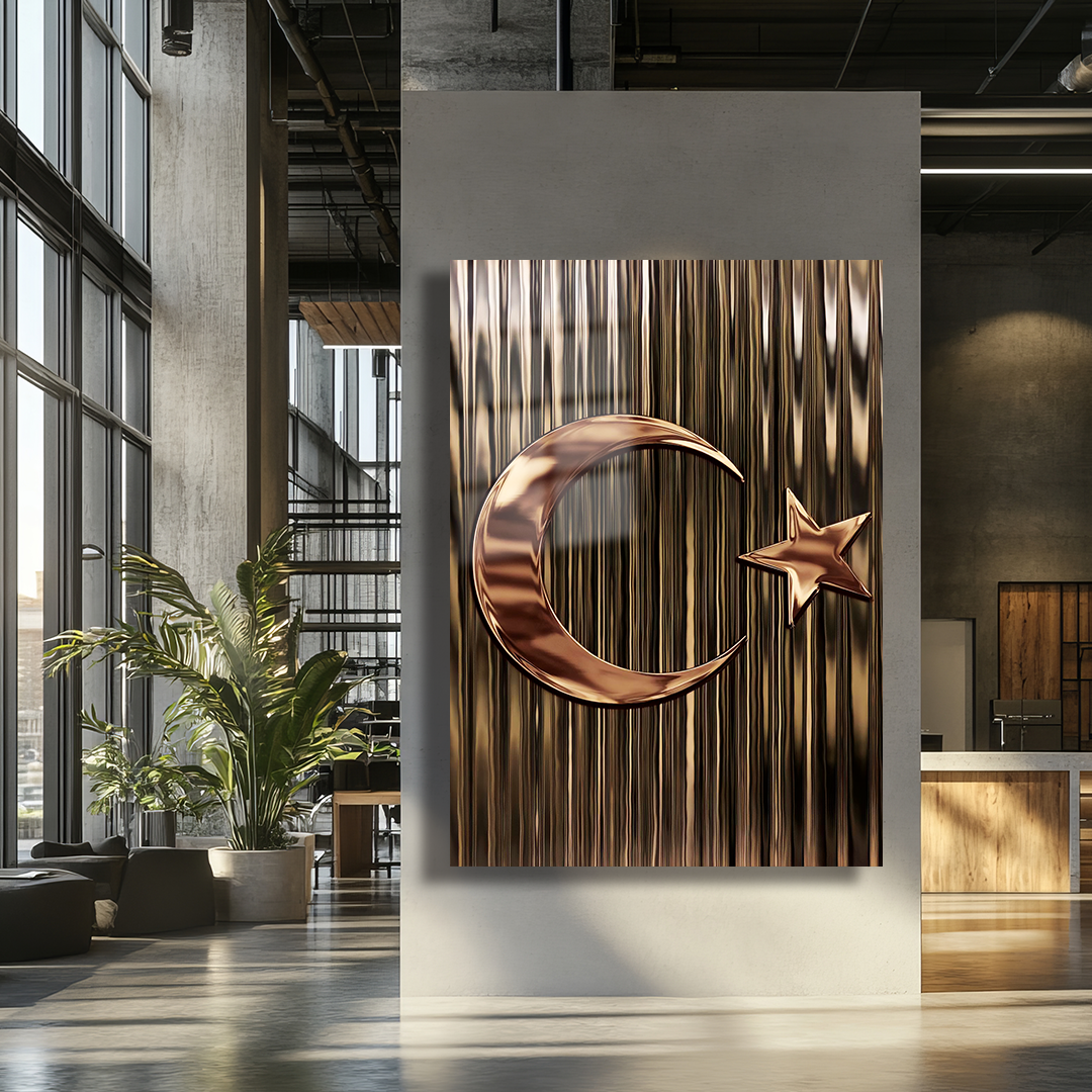 COPPER COLORED TURKISH FLAG THEMED GLASS TABLE