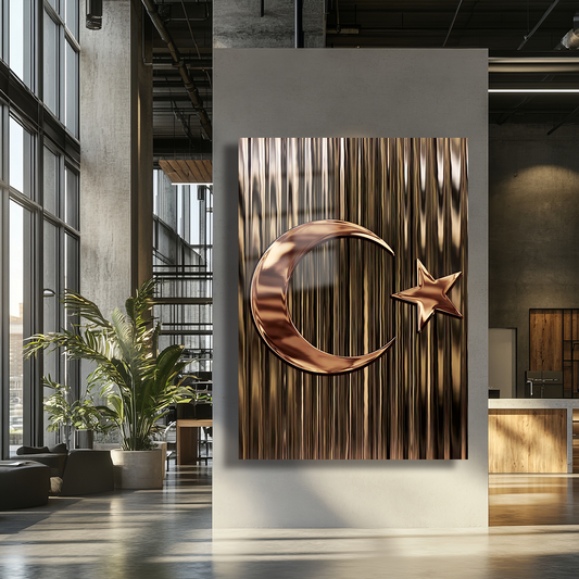 COPPER COLORED TURKISH FLAG THEMED GLASS TABLE