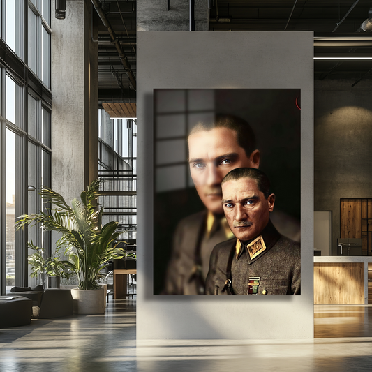 GLASS PAINTING WITH MUSTAFA KEMAL ATATÜRK IN MILITARY UNIFORM